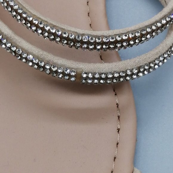 NY&C Womens Sandal Tan Double Rhinestone Covered Straps Slide Low Block Heels 10 - Picture 10 of 10